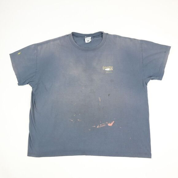 Thrashed Sun Faded Columbia Bass Fishing T-Shirt Paint Bleach Distress 2XL - Picture 2 of 8
